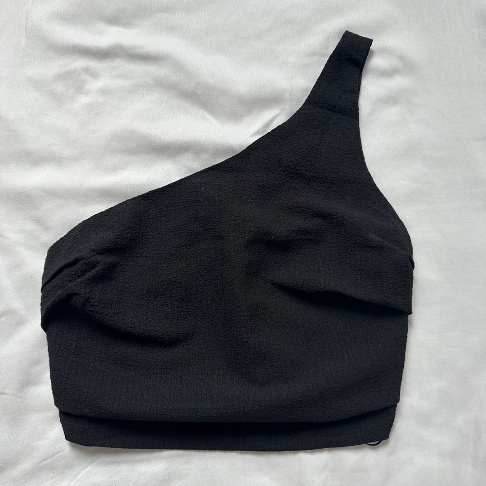 Asymmetric black crop top